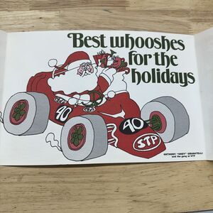STP Oil 1967 Santa Driving Race Car Promotional Holiday Greeting Card Ad Rare